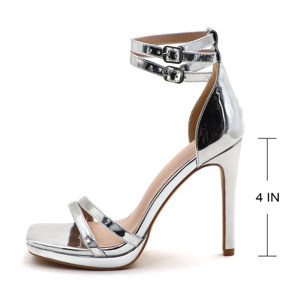 Women's Double Ankle Strap High Heel Sandals Stiletto Platform Dress Shoes - Picture 6 of 7